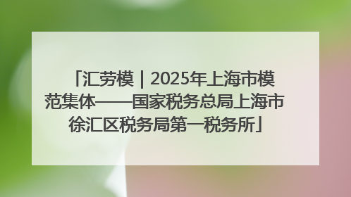 汇劳模｜2025年上海市模范集体——国家税务总局上海市徐汇区税务局第一税务所